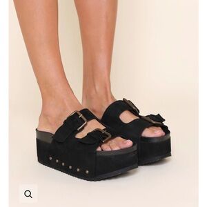 INTENTIONALLY BLANK Cooper Black Suede Platform Slides